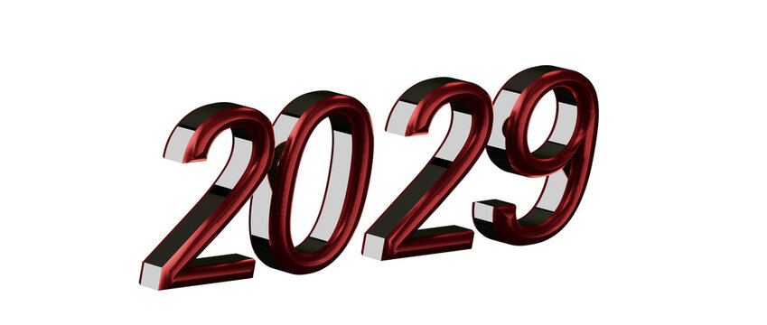 Bold 3D rendering of the year 2029 in glossy red, black and white, perfect for futuristic and new ye