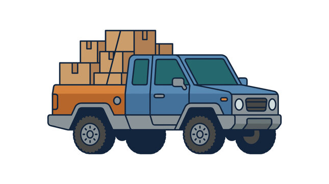 Pickup truck loaded with cardboard boxes for delivery.
