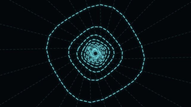 Motion of glowing shapes in a dark space with a 3D effect