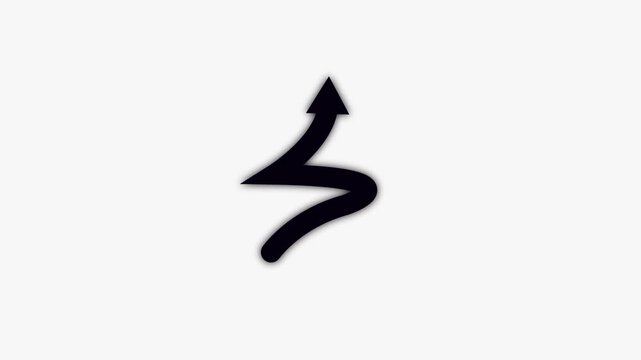 Animated black zigzag arrow pointing upwards on white background, for UI animation, direction pointer 4k video.
