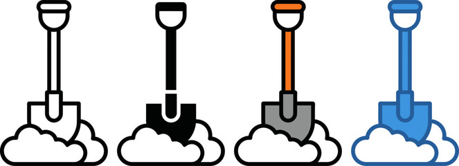 Four colorful shovels with clouds of dirt  gardening tools icons © vector2029