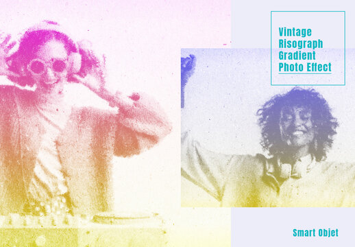 Vintage Risograph Gradient Photo Effect PSD