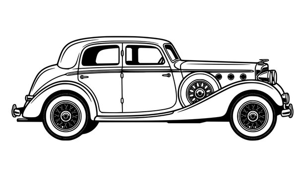 Vintage 1930s retro car vector illustration isolated on white background
