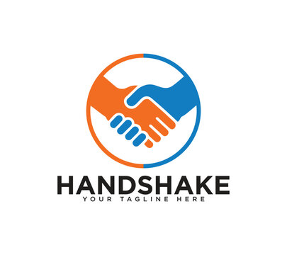 Colorful handshake partnership emblem logo design vector illustration
