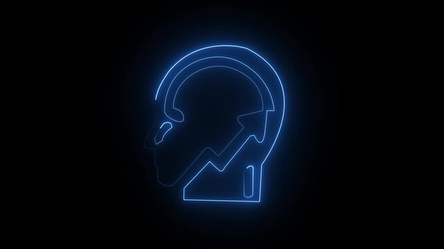 Neon human head profile with rising growth arrow for business strategy and mental development concepts 4k video.