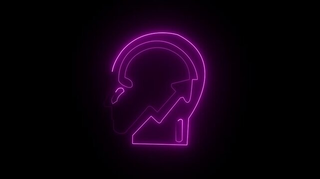 Neon human head profile with rising growth arrow for business strategy and mental development concepts 4k video.
