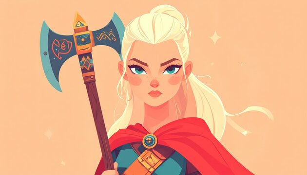 Viking Woman Warrior with Axe - Fierce and Determined Portrait in Digital Art.