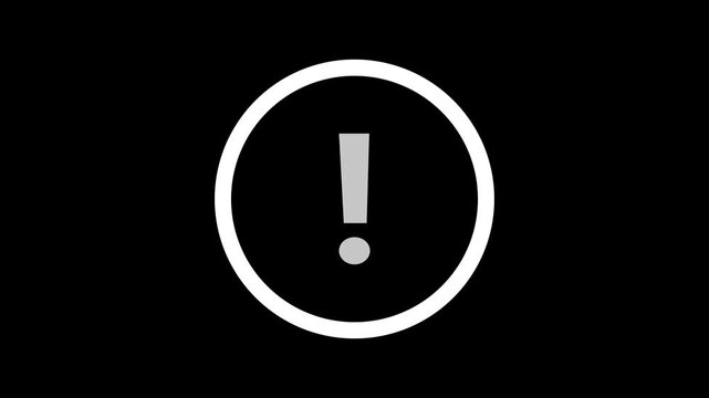 A bold white exclamation mark symbol enclosed within a thick white circular outline, set against a stark black background, representing a warning, alert, or important notice with a clear and direct