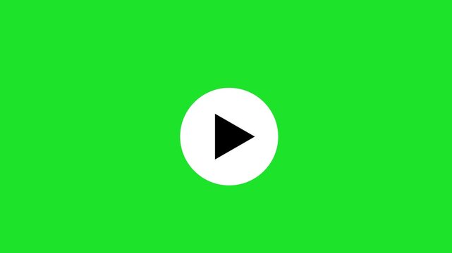 A bright, vivid green background serves as the canvas for a prominent white circle containing a solid black triangular play button, symbolizing the action of starting a video, audio playback, or