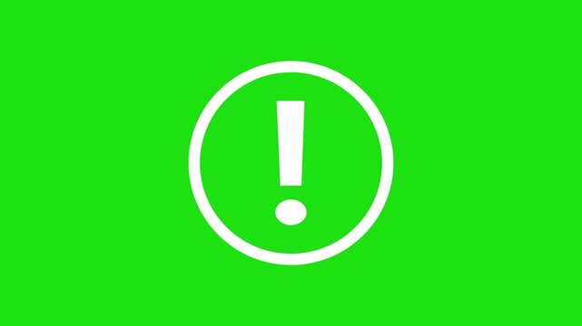 A stark white exclamation mark enclosed within a bold white circle is prominently displayed against a vibrant, solid green background, creating a clear and direct visual alert or warning symbol