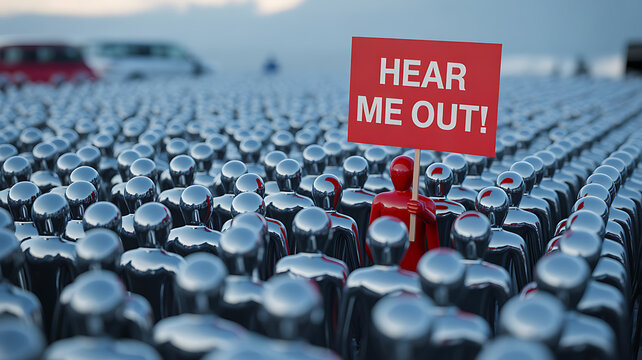 Hear me out concept with standout figure among crowd representing communication and leadership