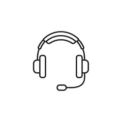Fototapeta premium Minimalist black headset icon with microphone for communication