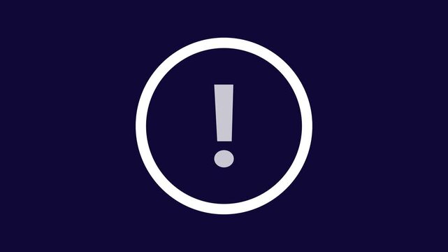A stark white outline of a circle encloses a light grey exclamation mark and a small grey dot, all presented against a deep navy blue background, conveying a clear warning or alert symbol Keywords