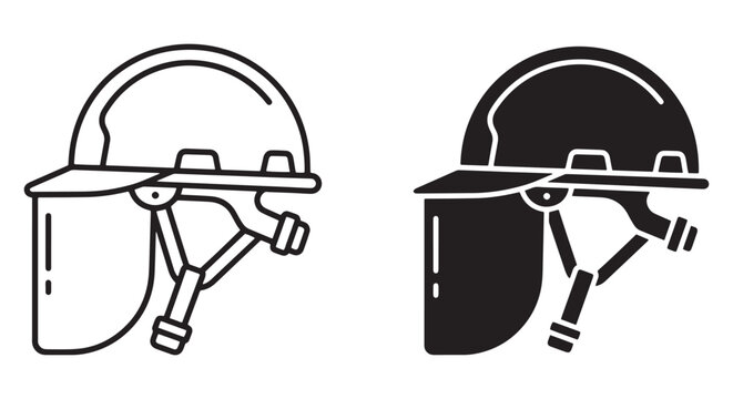 Black and white construction helmets with straps Vector, illustration