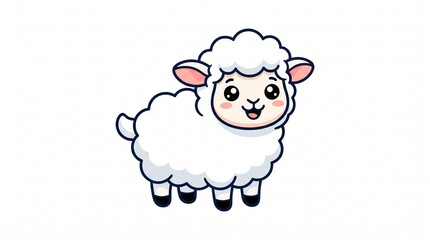 Obraz premium A cartoon-style illustration of a cheerful white sheep with a smiling face standing against a clean white background.
