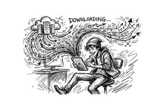 Teenager Downloading Data