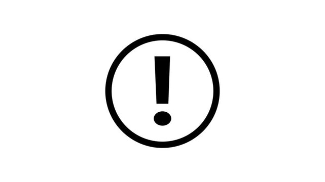 A stark black exclamation mark symbol enclosed within a bold black circular outline on a clean white background representing a warning or alert symbol for attention and caution