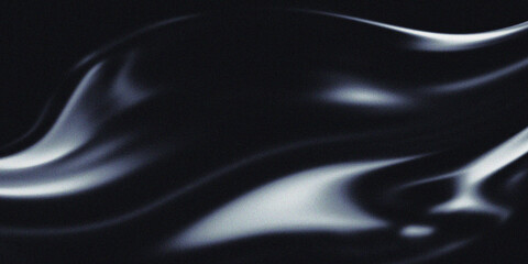 Fototapeta premium Elegant Black Silk Waves with Light Reflections Abstract Background with grain filter