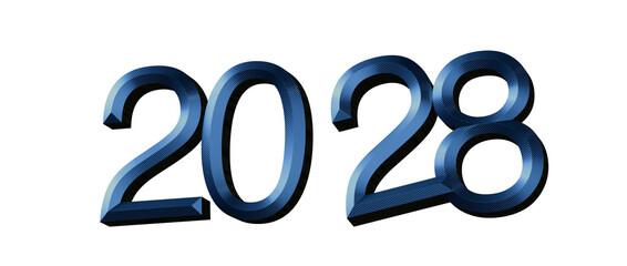 Stylish 2028 design in 3D blue, perfect for New Year's greetings, events, and promotions. © vegefox.com