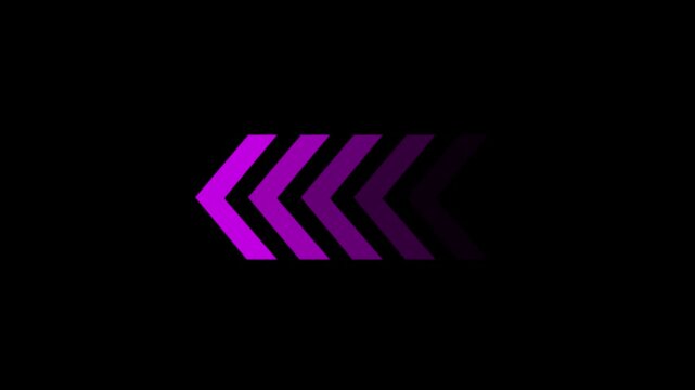 A series of chevron arrows pointing left with a gradient of vibrant purple to dark purple against a plain black background