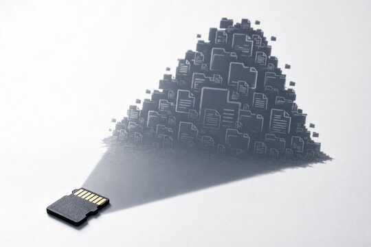 Digital Debt Concept with MicroSD Card Casting Shadow of Massive Data Storage Burden