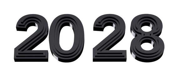 2028 design in black. Perfect for New Year's greetings, calendars, and future-themed projects. Futur © vegefox.com
