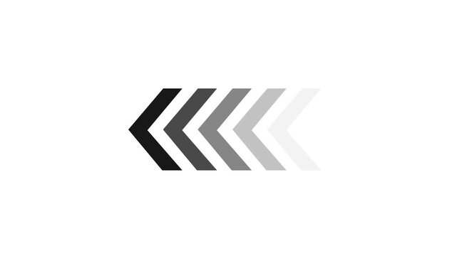 A series of chevron arrows, transitioning from black to white through shades of gray, point to the left on a clean white background, suggesting a directional movement or progression