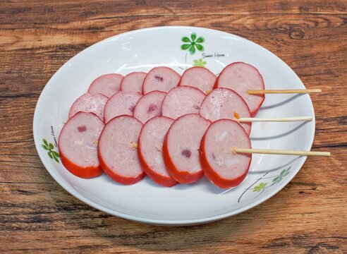 Smoked sausage slices served as an easy snack and appetizer