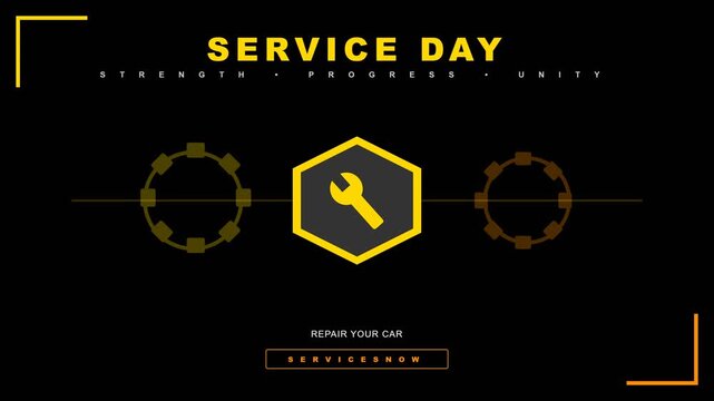 Service day title animation with industrial wrench and gear icons