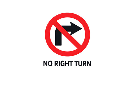 No Right Turn Traffic Sign on White Background Minimalist Road Safety Rule