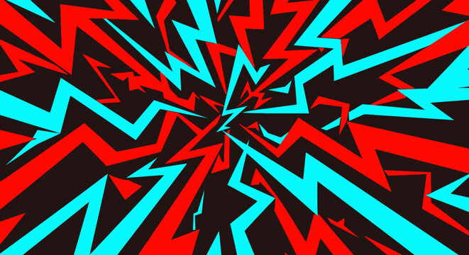 Vibrant abstract background with red blue lightning bolts explosion