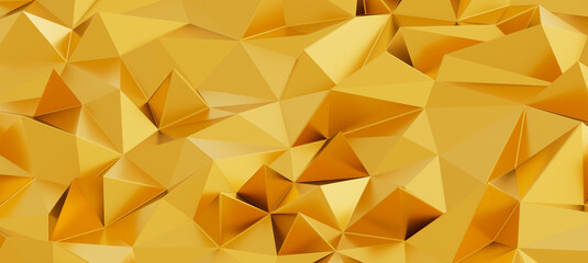 Obraz premium Shiny gold polygonal background with sharp, faceted geometric shapes and textures.