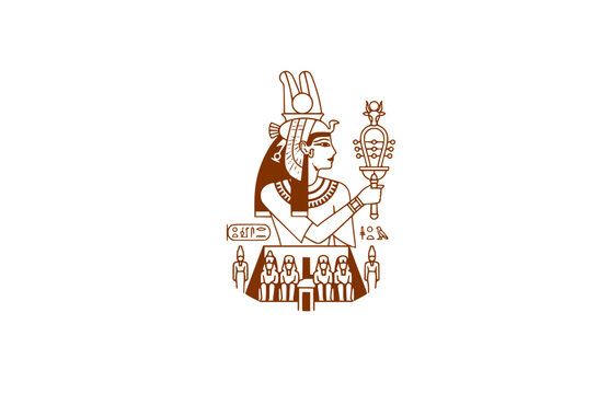 Queen Nefertari Sacred Sistrum Sticker. Flat Vector Minimalist Abu Simbel Queen Icon.