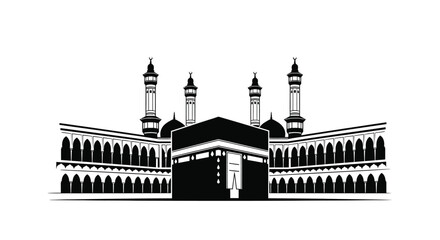 Kaaba Complex Silhouette Against A White Background Silhouette © Jewel
