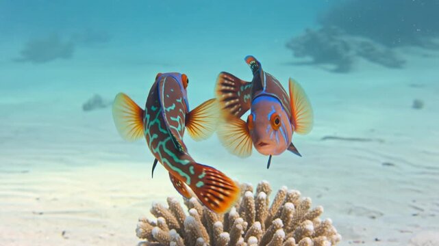 Tropical fish, coral and underwater in sea with marine life, ocean and reef for nature documentary, advertising and travel. Exotic, colorful and aquatic with swimming, diving and turquoise deep sea