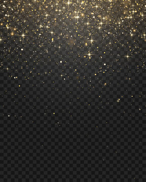 Shiny gold sparkle glistering confetti for Christmas decoration. Gold confetti dust falling png.
Vector gold glitter particles effect and texture. Stardust amber particles on transparent background.