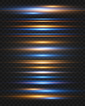 Vector abstract lights lines on png. Luminous neon lines isolated on trasparent backgound. Vector laser beams. Glowing streaks on dark png background.
