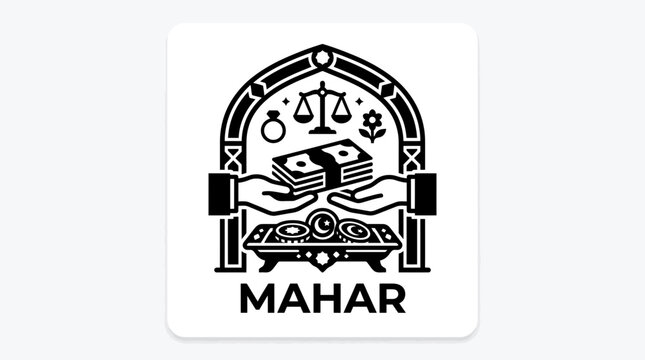 Mahar Islamic Marriage Dowry Icon - Money Exchange and Engagement Ring