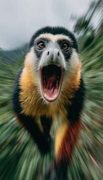 Shocked Monkey Yell in the Jungle With Speed Effect for Impactful Imagery