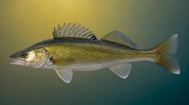 Walleye, fish and underwater with pike-perch for angling, catch and trophy hobby. Freshwater, zander and predator in river with scales, fins and sport for nature, wildlife and game species lake life