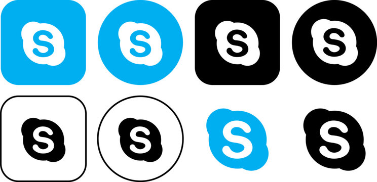 Skype logo icon set. Skype logo icon. Skype logo circle. Editable vector eps file.
