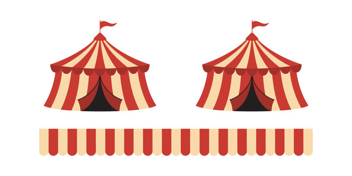 Circus Tent with Flags Featuring Striped Canopy Awning and Carnival Attraction for Entertainment Show Concepts