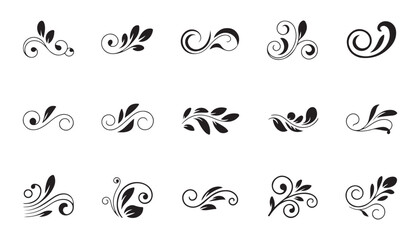 Set of elegant vintage scroll flourishes and floral ornaments for decorative page framing design work. © Md