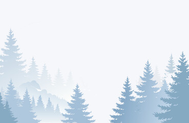 Obraz premium Silhouette evergreen forest against pale blue sky with bird flying during daytime landscape