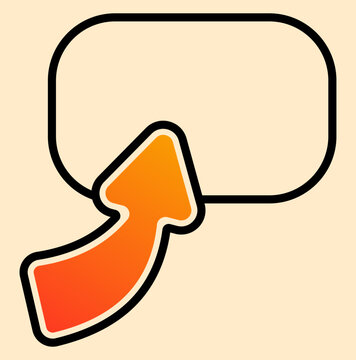 Orange curved arrow entering rounded rectangle beige flat outline.