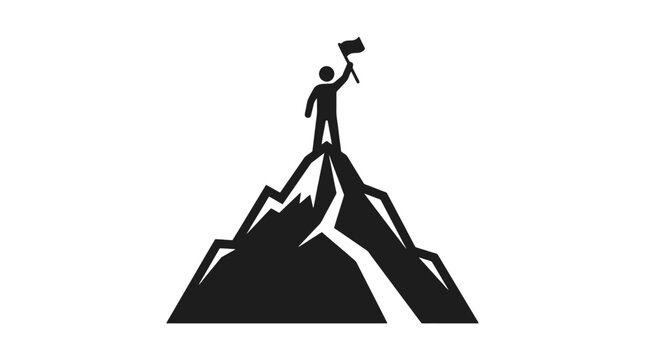 Person standing on mountain peak with flag.