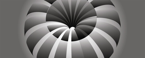 Naklejka premium Abstract geometric background with 3d torus tunnel structure. Minimalist black and white optical illusion swirl lines pattern vector banner.
