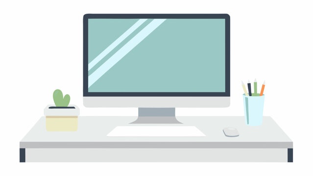 Computer Workspace Setup Flat Vector Illustration With White Background