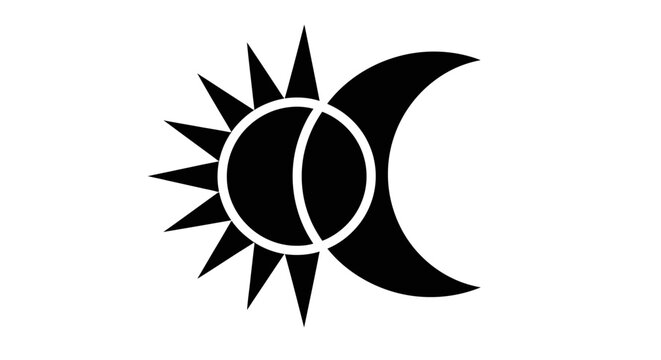 Minimalist black sun and crescent moon symbol icon.