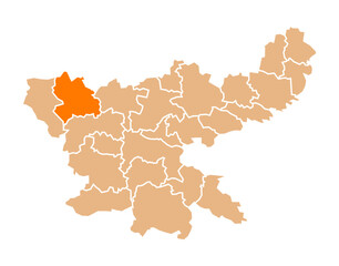 Fototapeta premium Palamu district highlighted in orange on Jharkhand map